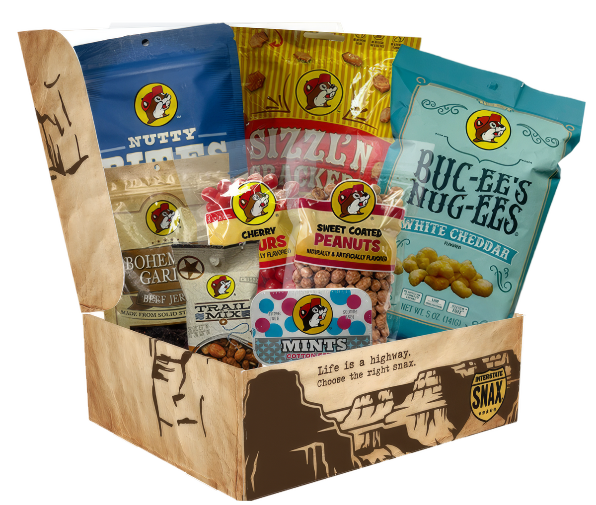 Buc-ee's Snack Box, Gift Box: Assorted Nuggets, Nuts, Candy, Jerky